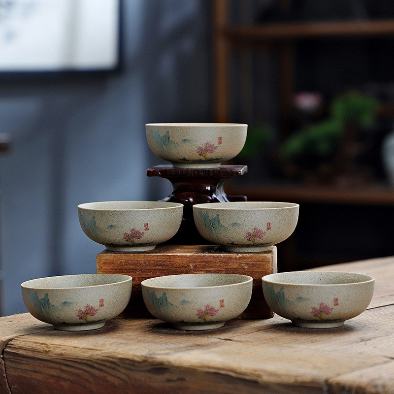 茶道具の名品 Kung Fu 茶器セット 6個セット セラドン・紫砂・白磁 直径約5cm 茶道具メーカー