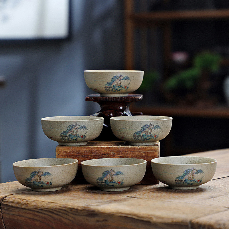 Kung Fu 茶器セット シンプルで精緻なデザイン 6個セット 小さめのサイズ ロングクァンセラドン セラドン セラドン セラドン
