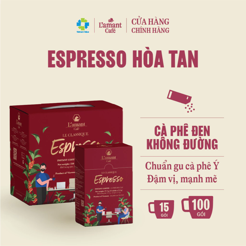 L'amant Café 無糖ブラック インスタントエスプレッソ 100包 (2.5g×100) - ベトナム産