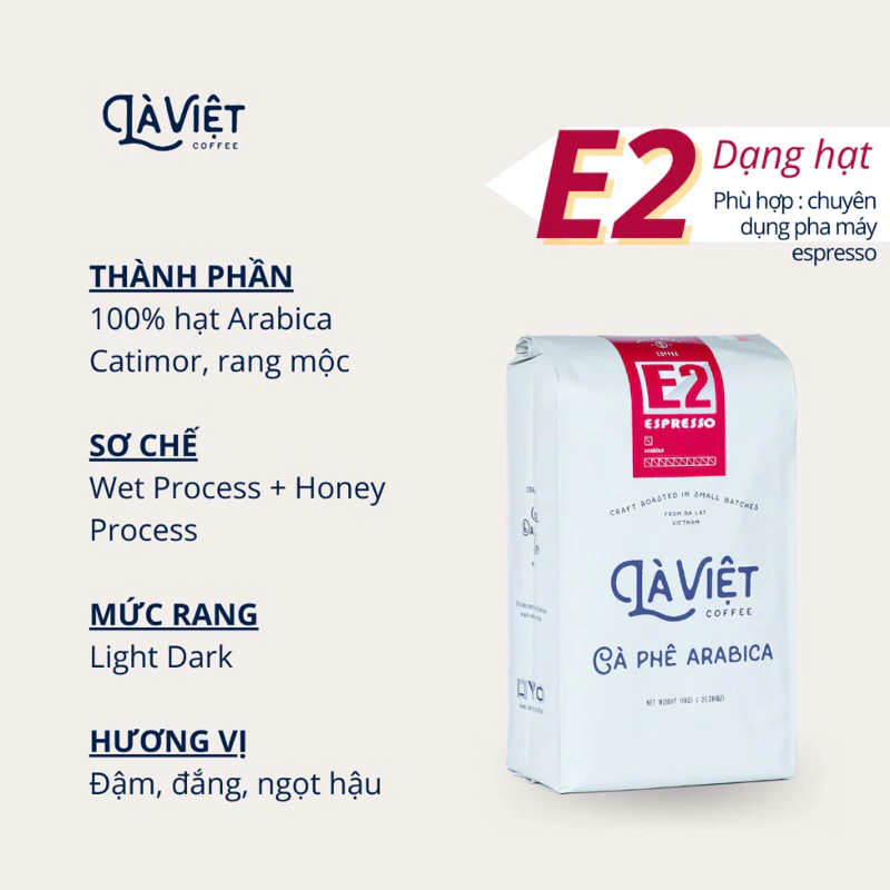 LÀ VIỆT E2 アラビカ ホールビーンコーヒー 1kg | 深煎り濃厚テイスト