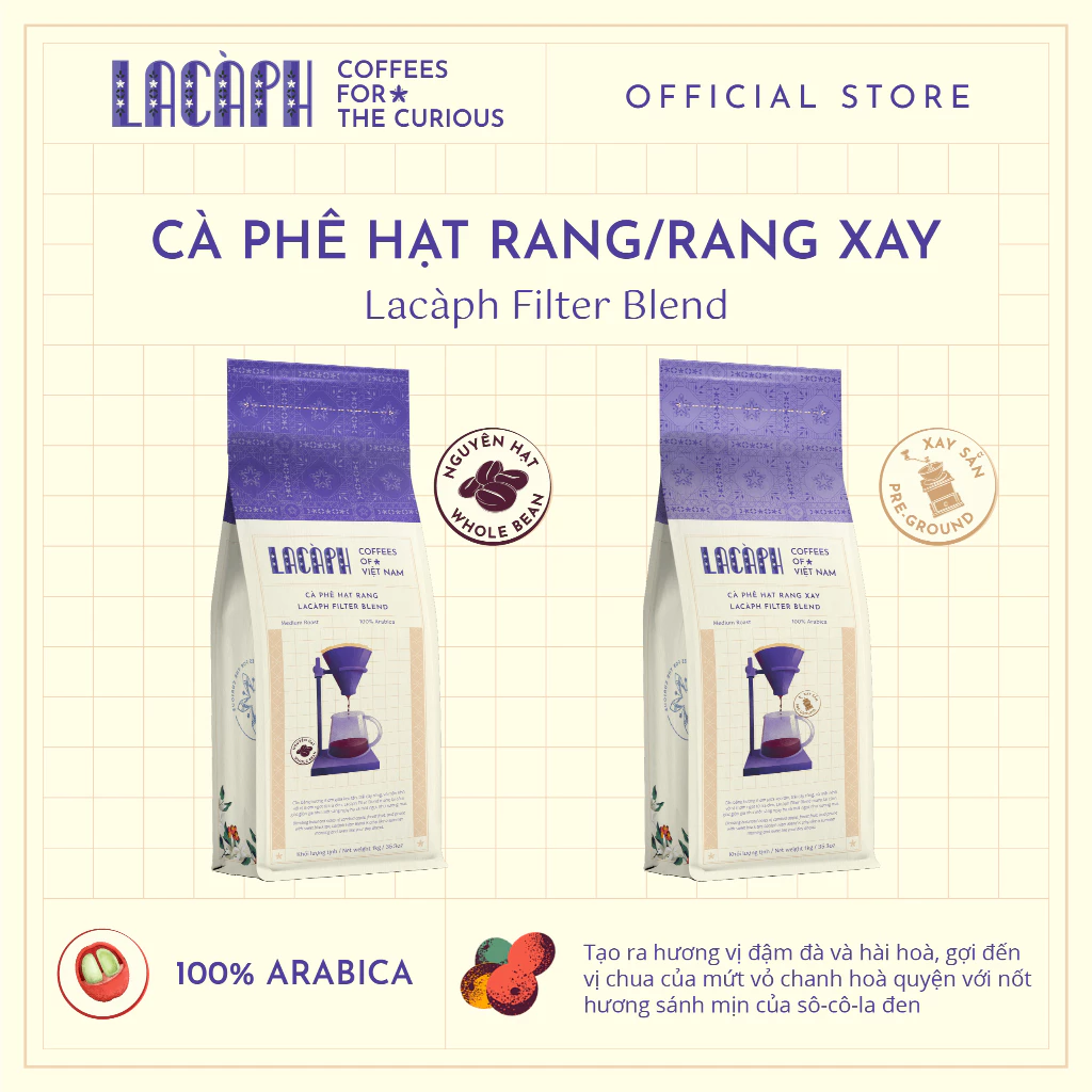 Lacàph フィルターブレンド アラビカ100% 挽き豆コーヒー 1000g (ハンドドリップ/コールドブリュー用) 無添加