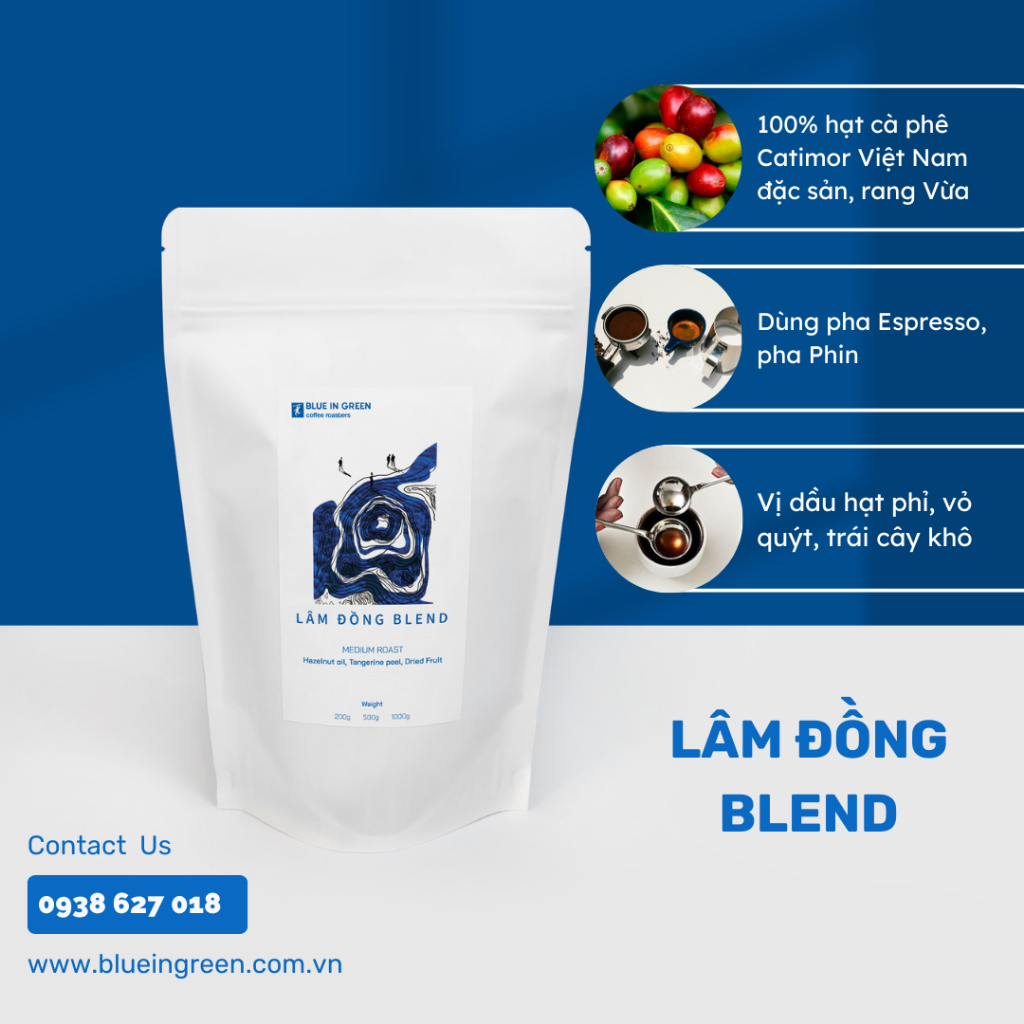 ラムドンブレンドローストコーヒー - ミディアムロースト - ブルーイングリーンコーヒーロースター - 200gr - 機械挽き