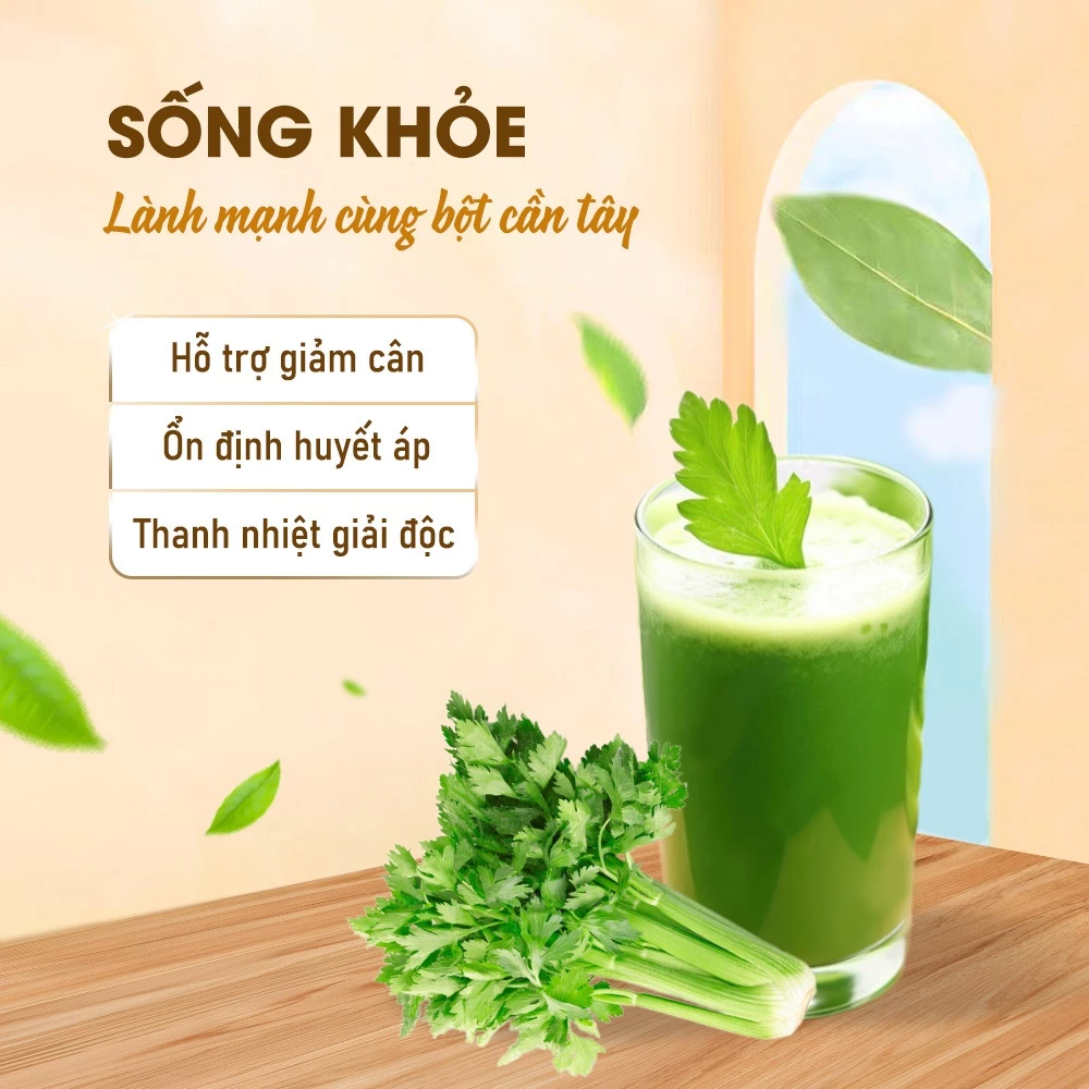 Lãn Ông 冷凍乾燥セロリパウダー 100g 純粋、香り豊か、なめらか、デトックスドリンク用