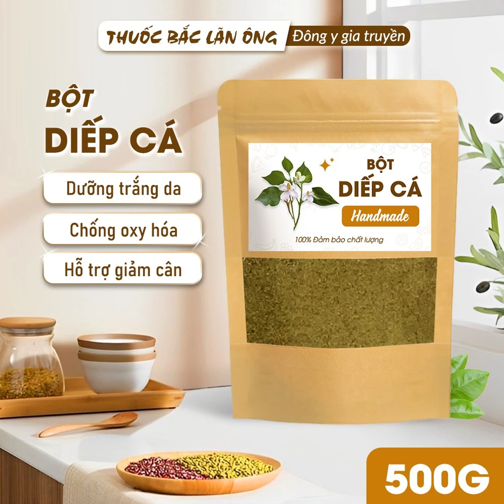 【Lãn Ông】冷凍乾燥ドクダミパウダー 500g – 純粋・なめらか、飲用・フェイスパックでニキビケア、体質改善に