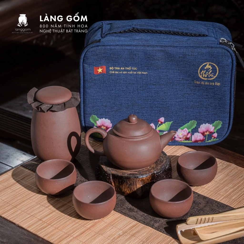 LÀNG GÔM バッチャン焼き | 旅行用 紫砂 手びねり 無釉 高品質 茶器セット