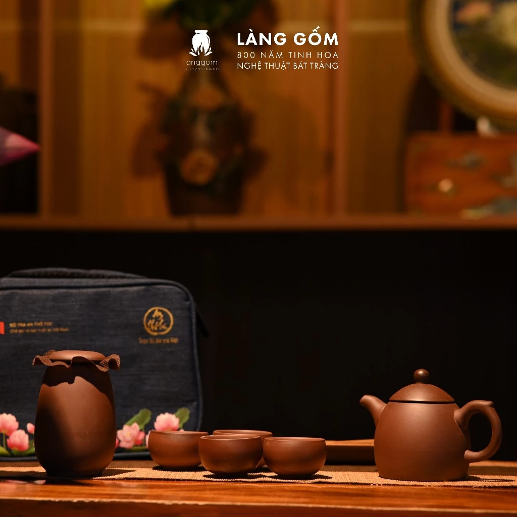 LÀNG GÔM バッチャン焼き | 旅行用 紫砂 手びねり 無釉 高品質 茶器セット