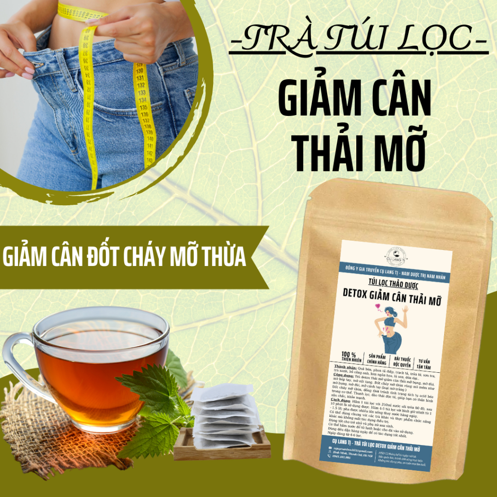 Lang Tị Trà Detox Thải Mỡ Giảm Cân 腹部脂肪、内臓脂肪を燃焼 50袋 Cụ Lang Tị