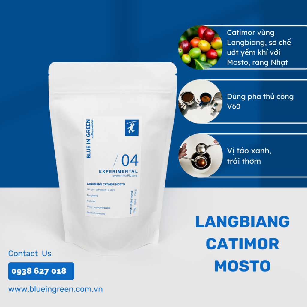 Langbiang Catimor Mosto ローストコーヒー - ライトロースト - ブルーイングリーンコーヒーロースター - 1000gr - コールドブリュー用に挽いた