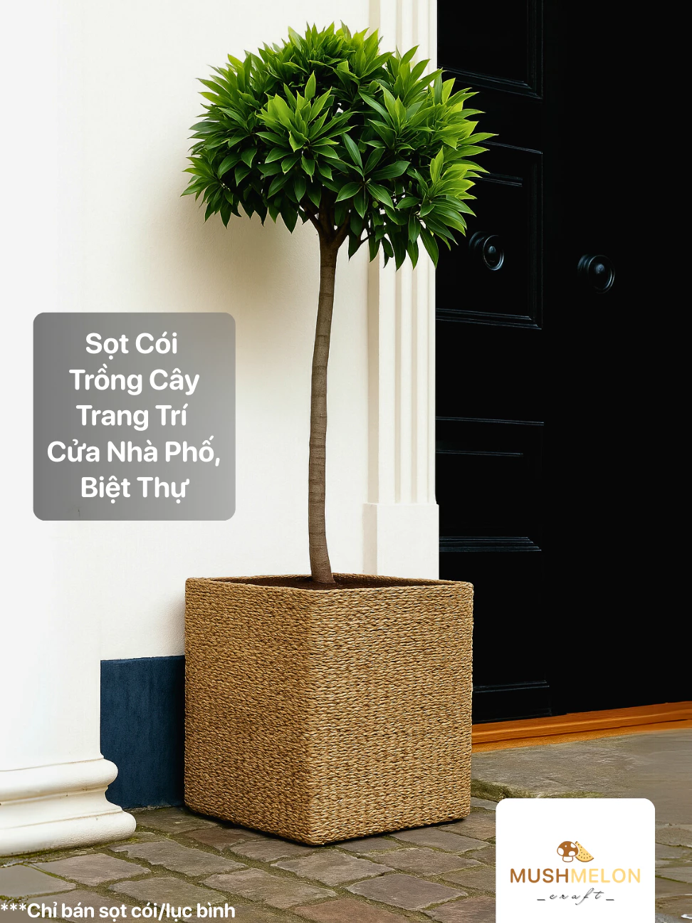 Lサイズ 手編みシーグラス スクエアバスケット - モダンインテリアの植木鉢カバー＆多目的収納