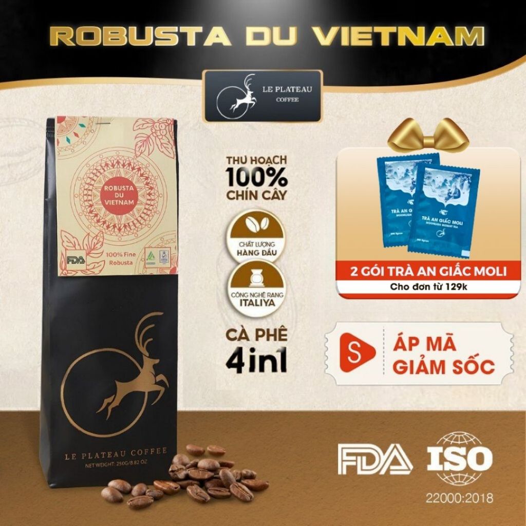 Le Plateau Coffee Robusta Du Vietnam Cà phê Măng Đen 100% nguyên chất 250g Le Plateau Coffee