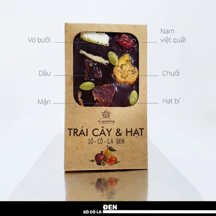 レジェンダリーショコラティエ ダークチョコレートバー 27g (ドライフルーツ＆ナッツ入り) - 甘酸っぱいベトナムの贅沢おやつ