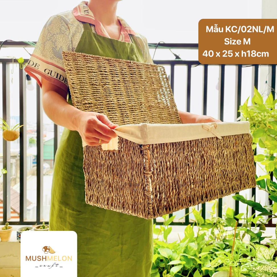 蓋付き長方形シーグラス収納バスケット Mサイズ – 整理整頓、デコレーション、ギフトに、手作り