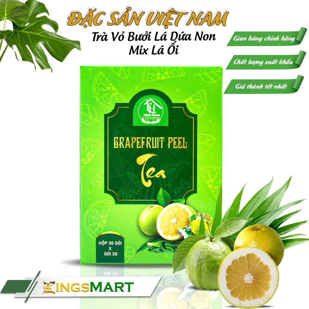 LIÊN'S HOUSE 若摘みグレープフルーツ皮、パンダンリーフ、グァバの葉ミックスハーブティー – ドンナイ特産品 – 50g (30ティーバッグ)