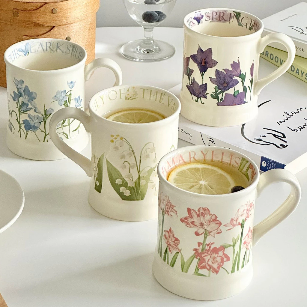 【幸福の再来】スズラン柄 磁器マグカップ 350ml 大容量 オフィス・家庭用 コーヒー・ティーカップ