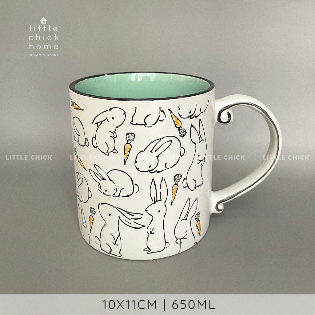 Little chick M13 マグカップ 手描き猫と花模様 大容量 陶磁器メーカー名未記載