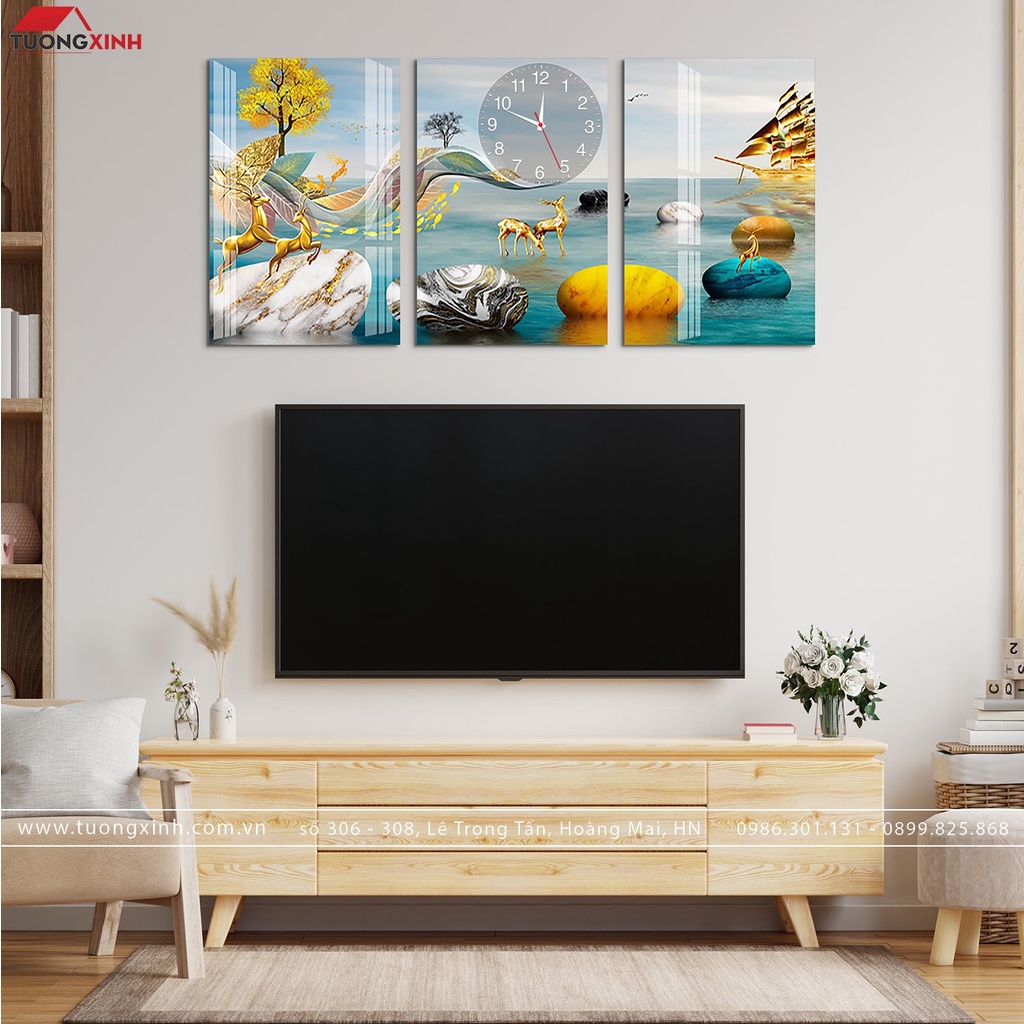 壁画 時計付き 現代アート 芸術的な風景 DHP36 Tuong Xinh
