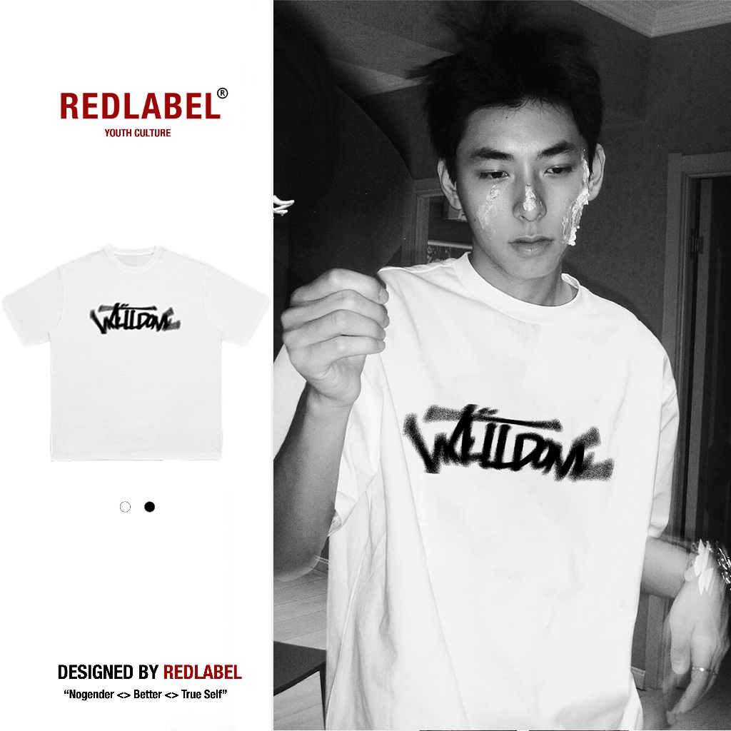 REDLABEL LOGO Tシャツ ミニマルデザイン 綿250gsm オーバーサイズ M REDLABEL