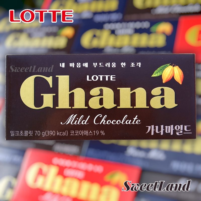 ロッテ ガーナチョコレートバー 70g 韓国輸入、中甘口