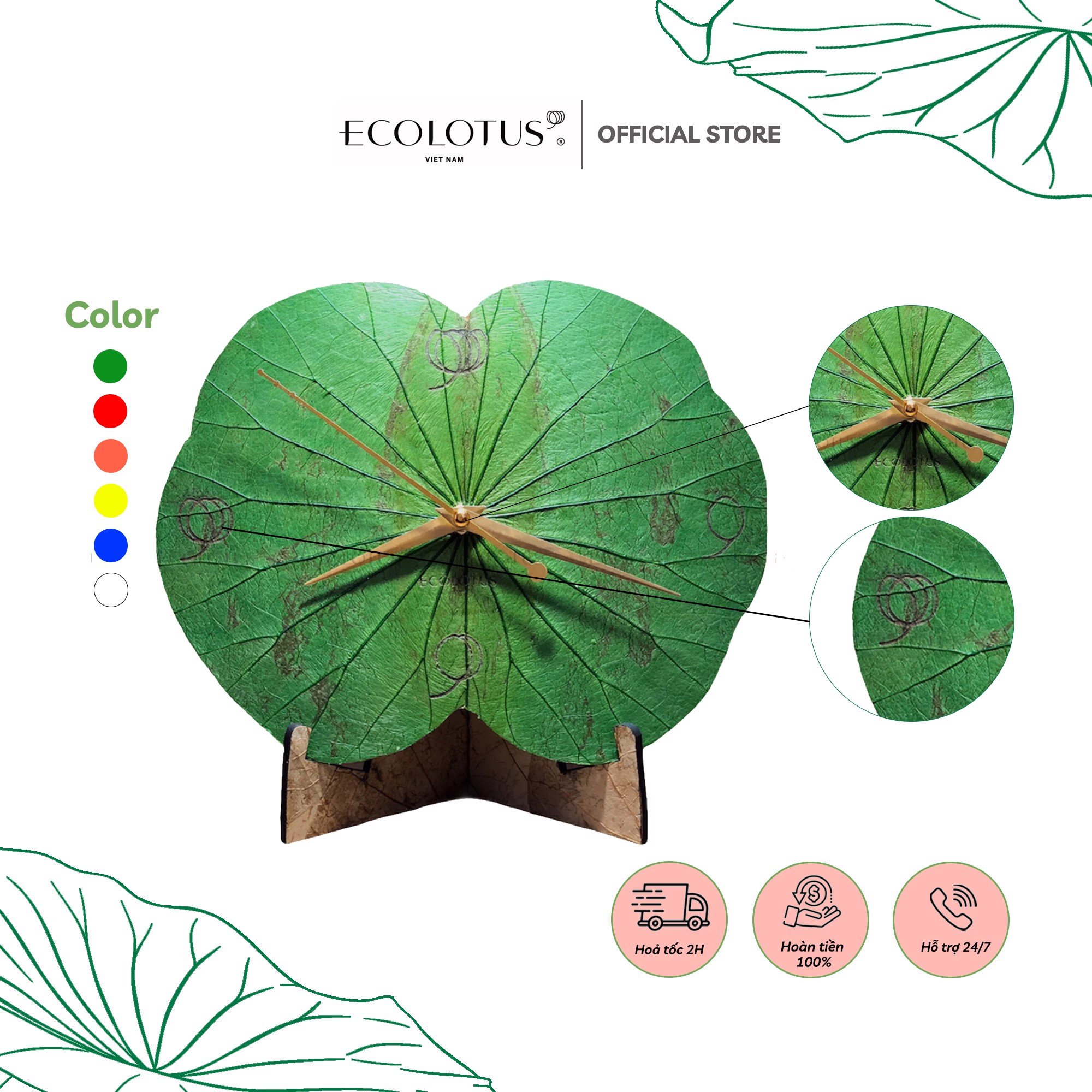 ベトナム雑貨 置き時計 蓮の葉 Ecolotus