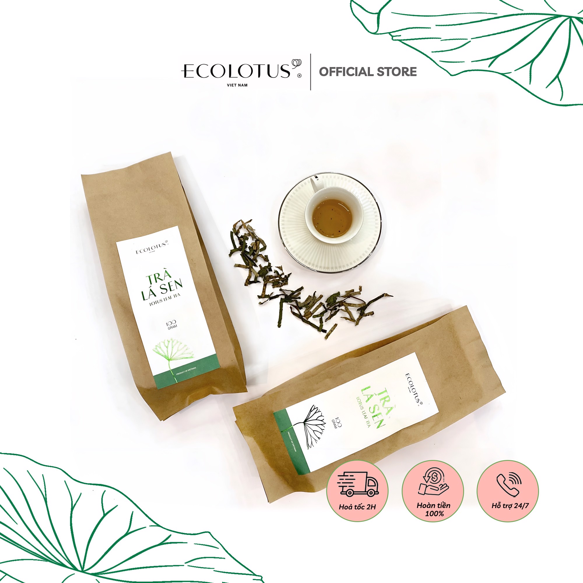 ハス茶 蓮葉茶 フリーズドライ 100g 茶葉 Ecolotus