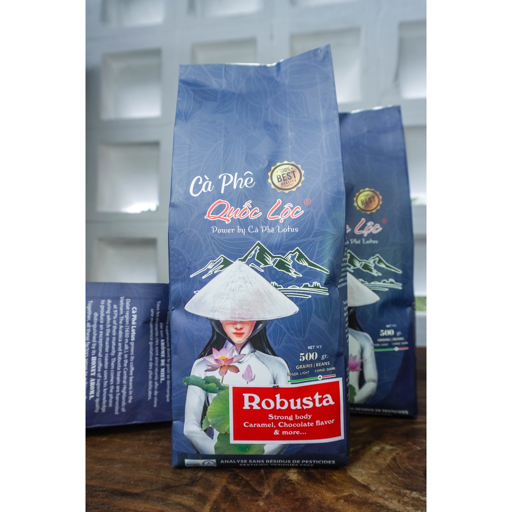 Lotus Robusta コーヒー豆 深煎りロブスタ 500g Quốc Lộc Coffee