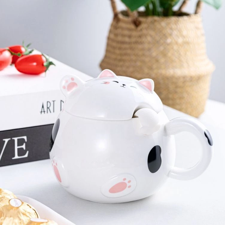 開運招き猫マグカップ 蓋付き 超可愛いアニメデザイン オフィス・家庭用