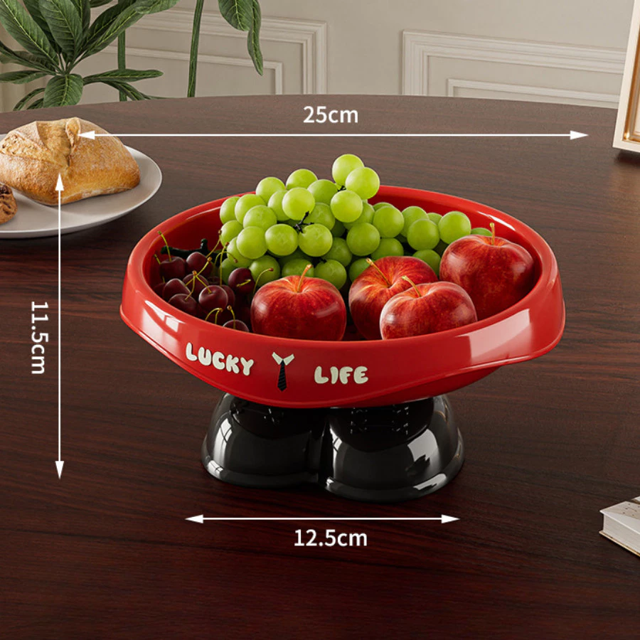 LUCKY LIFE キュートな赤黒スマート水切りトレイ – 高品質プラスチック製、お菓子・フルーツ・小物収納に