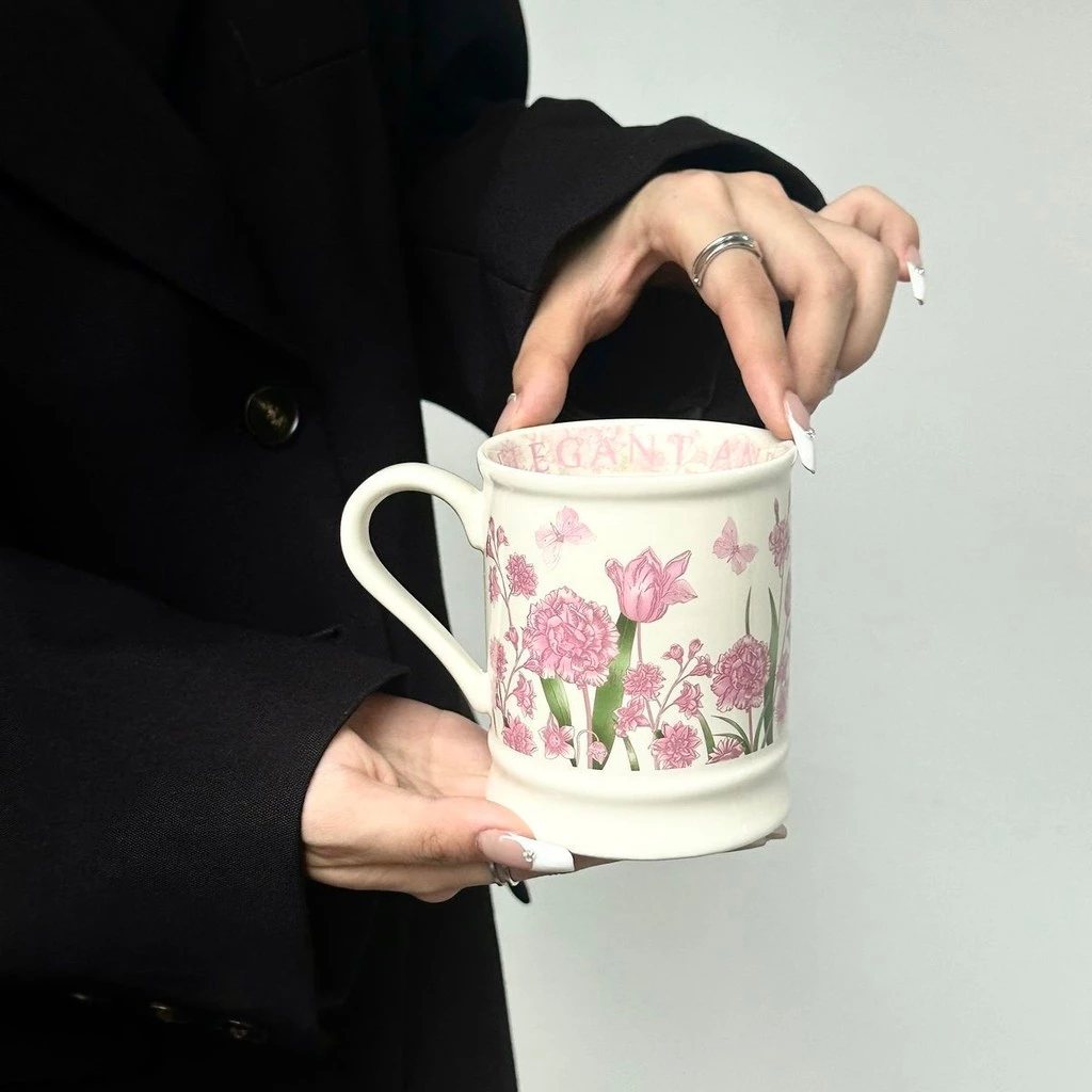 豪華絢爛 牡丹柄ピンク クラシック磁器マグカップ 350ml – 誕生日・記念日・イベントの贈り物に
