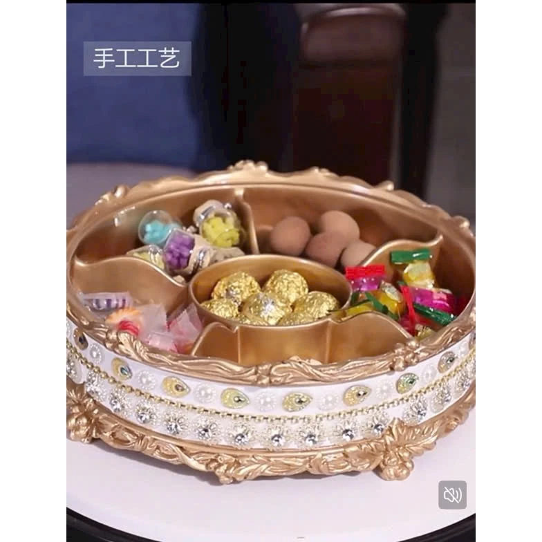 高級ラインストーン装飾<br>仕切り付きお菓子・フルーツトレイ<br>便利でエレガントな多用途デザイン