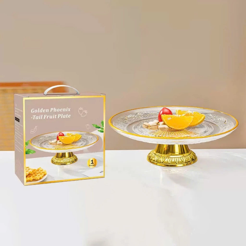 高級感漂うゴールデンスタンド付きフルーツトレイ - モダンデザイン