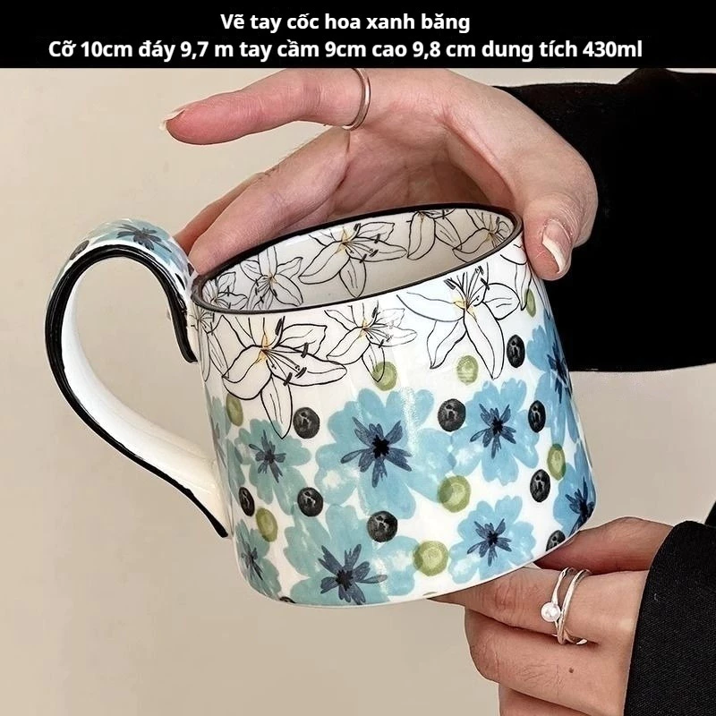 高級手描きクラシック花柄セラミックマグカップ 420ml ゴールド - 恋人向け限定コレクターズエディションギフト