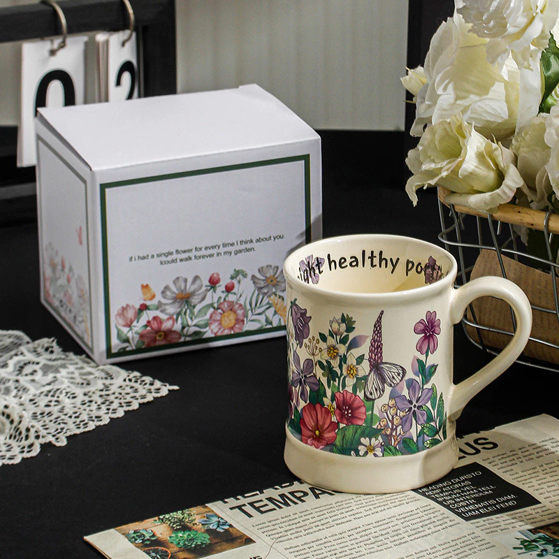 高級ライラック油絵風セラミックマグカップ【一点物】ギフトに最適