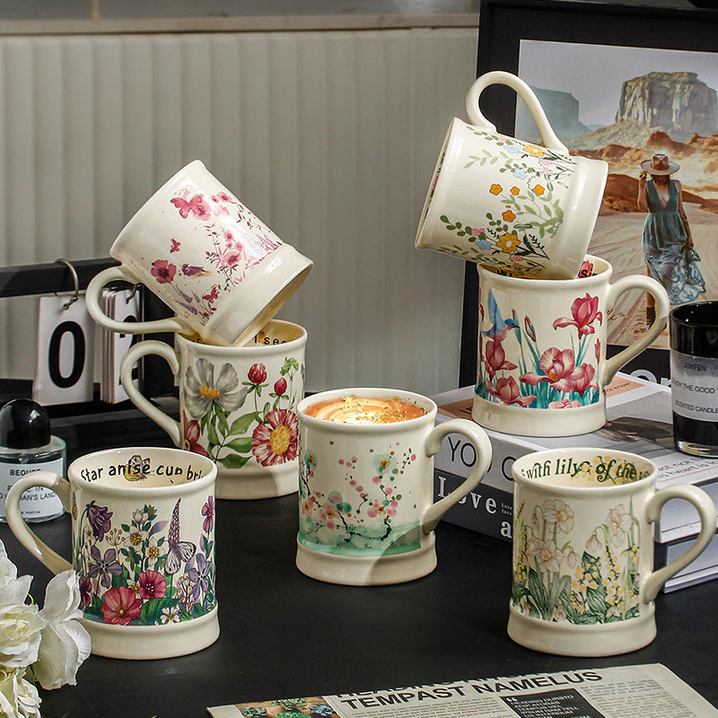 高級ライラック油絵風セラミックマグカップ【一点物】ギフトに最適