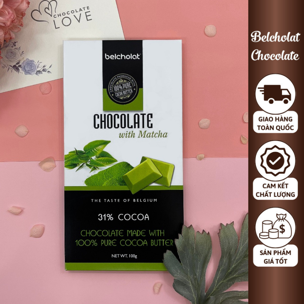抹茶チョコレートバー カカオ31% 100g Belcholat