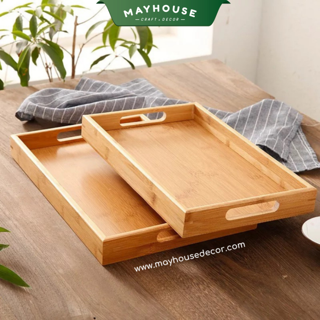 竹製トレイ ハンドル付き お茶・果物用 装飾用 MAYHOUSE CRAFT&DECOR