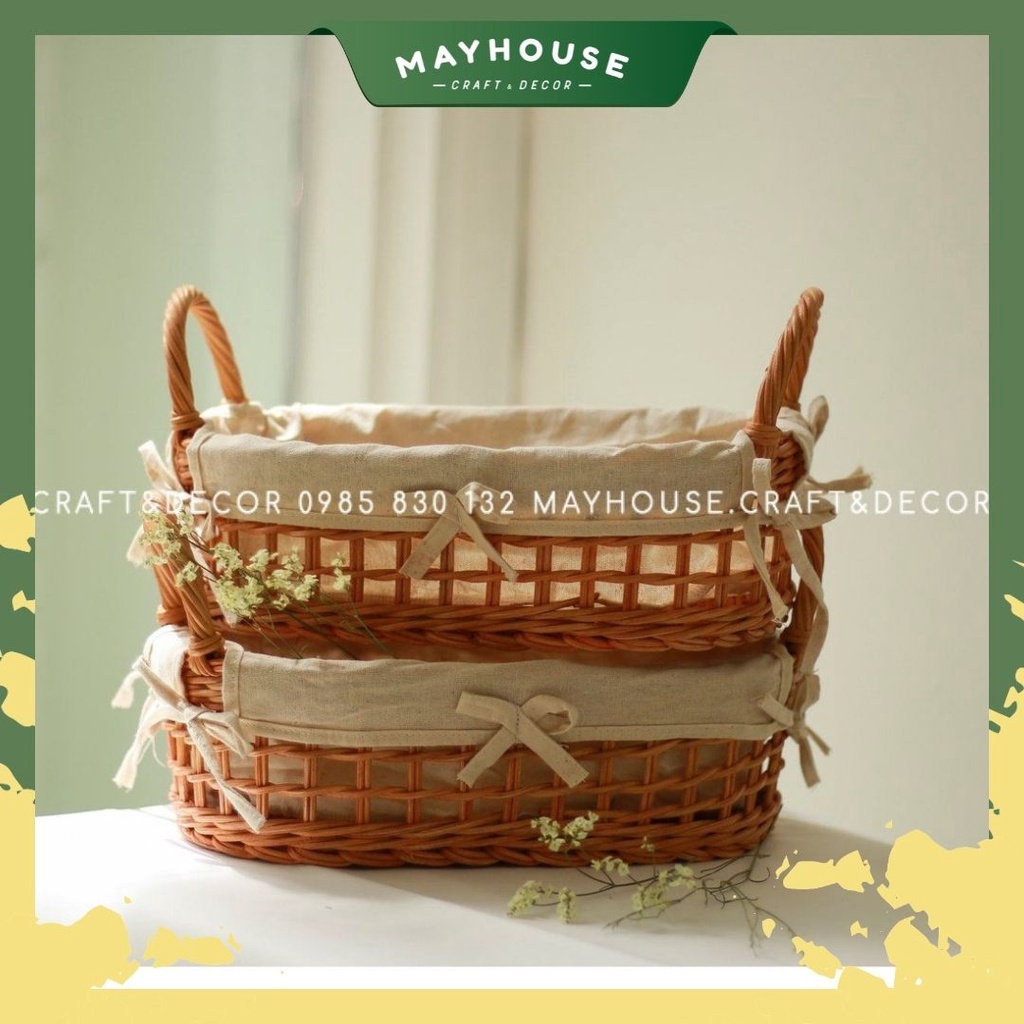 籐製トレイ 裏地付き 多目的 果物・野菜 装飾用 MAYHOUSE CRAFT&DECOR