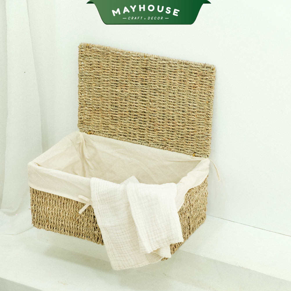 スゲのバスケット 布裏地付き 多目的 収納 装飾用 MAYHOUSE CRAFT&DECOR