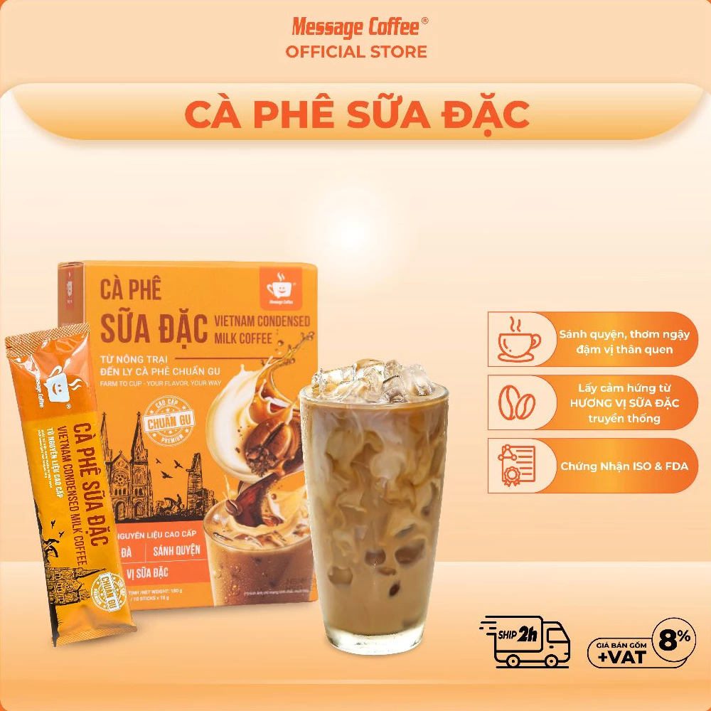 メッセージコーヒー 4in1 インスタント練乳コーヒー – 濃厚ベトナムの味 10袋入り (18g x 10)