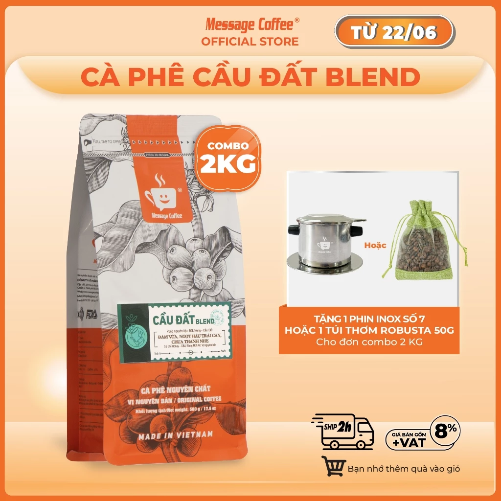 Message Coffee カウダットブレンド 100%モカ焙煎 純粋コーヒー粉 2KG 大容量パック - 魅惑の香りと甘くまろやかな苦味
