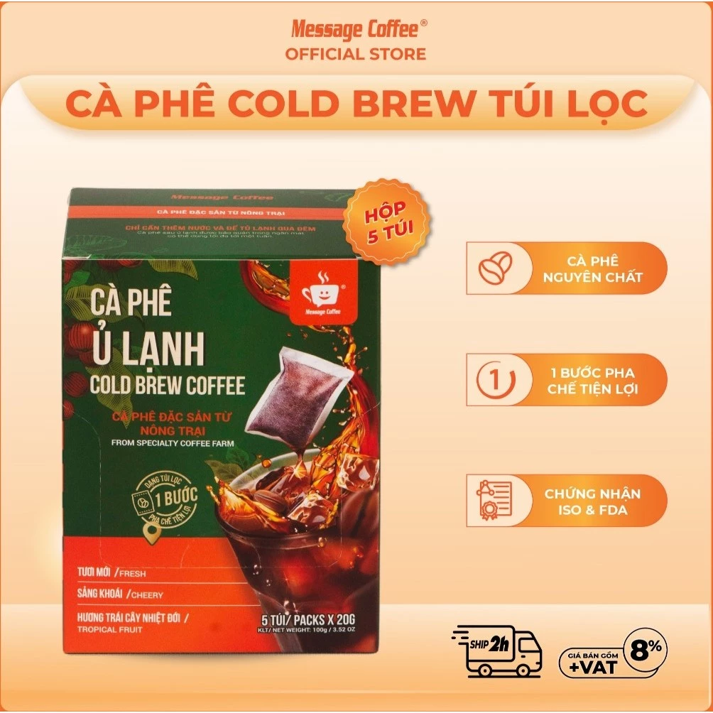 メッセージコーヒー コールドブリュー アラビカ cầu đất ドリップバッグ 5袋入 (20g/袋) - 苦味・酸味控えめ すっきりクリア