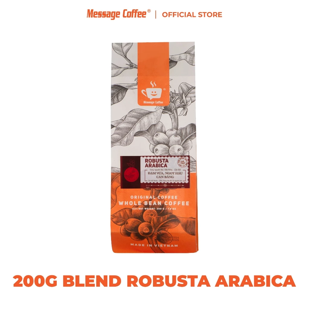 メッセージコーヒー ロブスタ・アラビカ ブレンドコーヒー粉 200g - 深煎りロブスタと華やかアラビカの調和