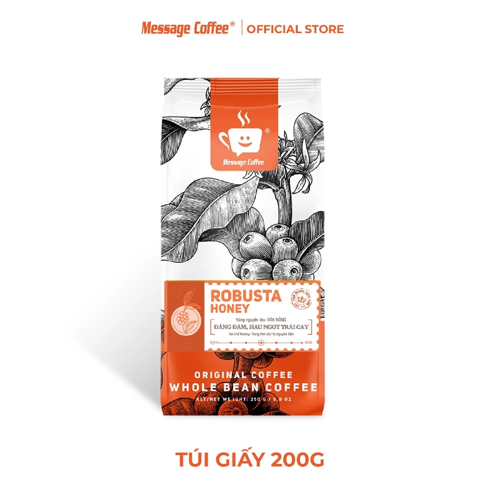 Message Coffee ロブスタハニー 100% 純粋 ロースト&amp;極細挽きコーヒー 200g<br>まろやかな苦味と芳醇な甘い後味（フィルター・エスプレッソ抽出対応）