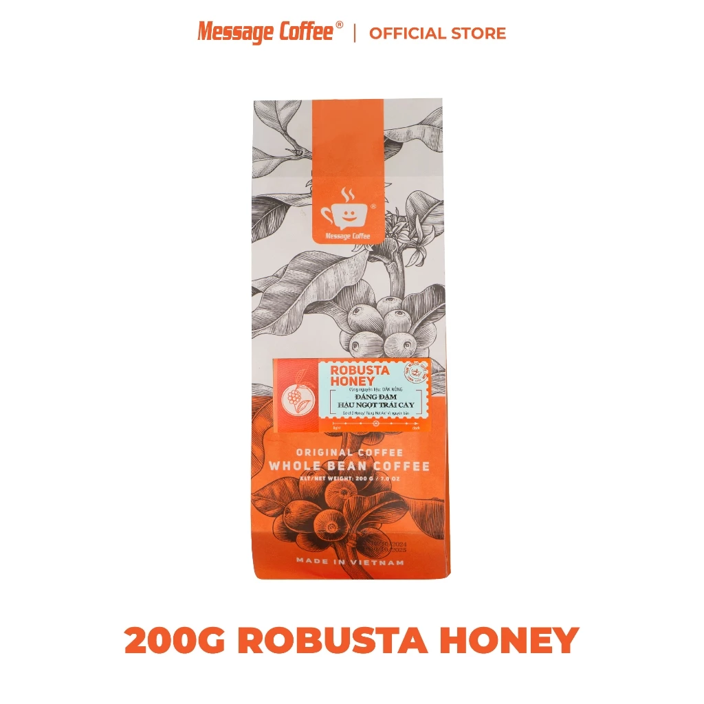 メッセージコーヒー 特別ロブスタハニーコーヒー豆 200g【100%ピュア・無添加焙煎】深い苦味と甘い余韻、芳醇な香り