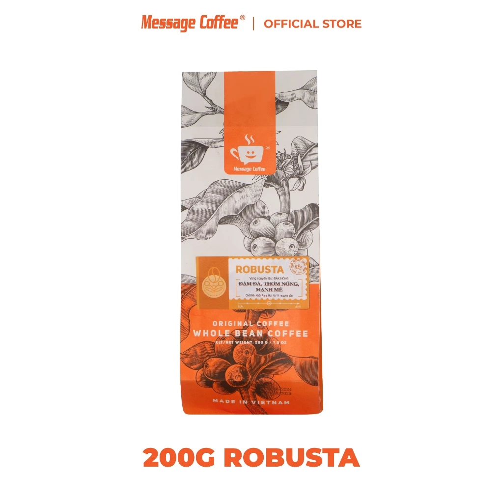 メッセージコーヒー ロブスタ伝統の深煎りコーヒー豆 200g - 濃厚な苦味と芳醇な香り