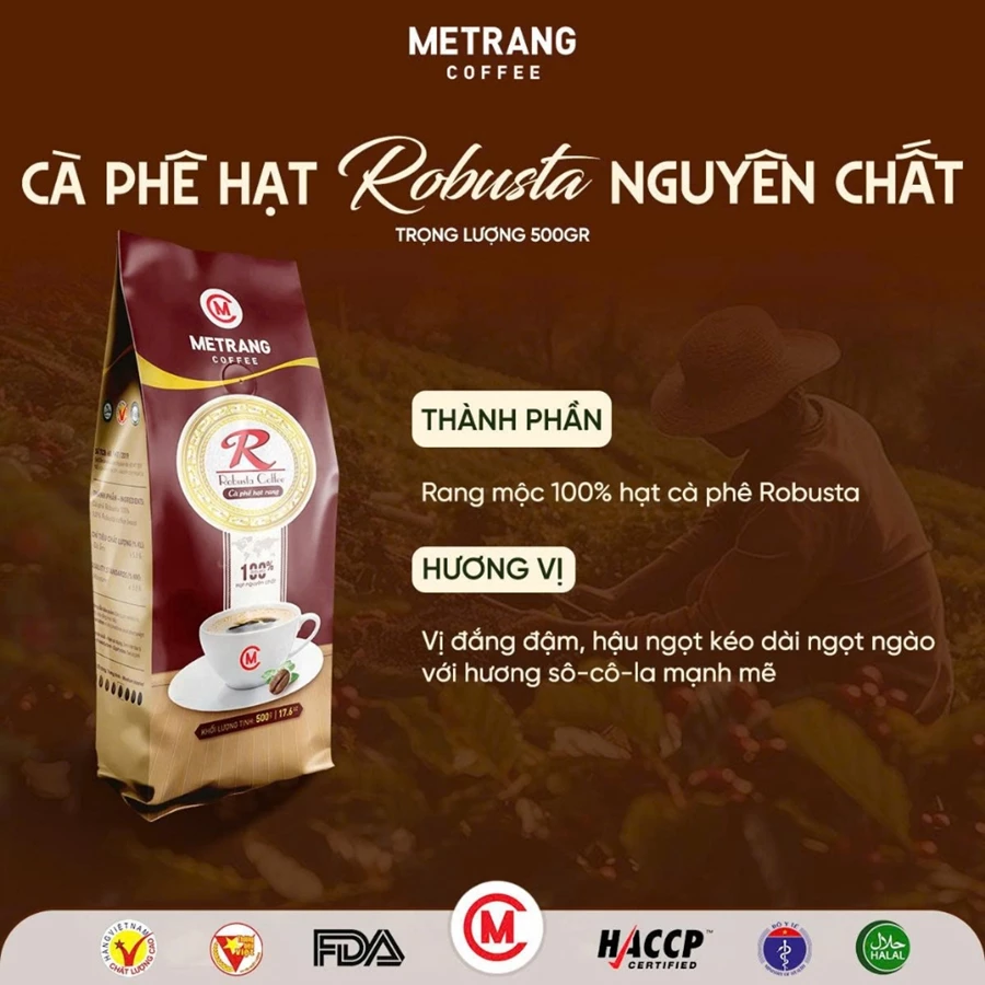 メトラン ロブスタコーヒー豆 焙煎済み 無添加 500g ベトナム式 深いコクとほのかな甘み
