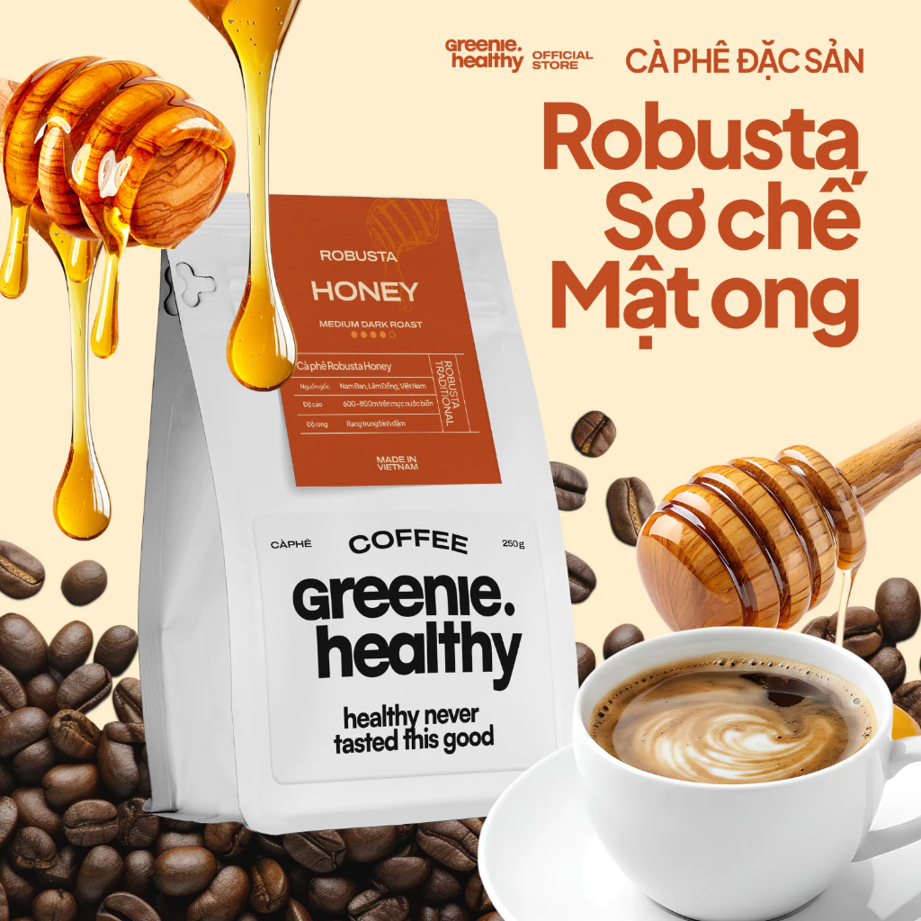 MIDIFARM ロブスタハニーコーヒー粉 100%無添加 中煎り 500g - 濃厚な苦味と甘い余韻、芳醇な香り - フィン式用