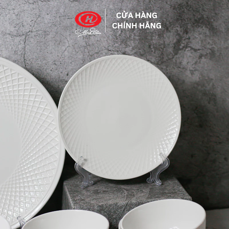 ミンチャウ製 12点食器セット - マットな縁のピュアホワイト磁器 (BO12VS)