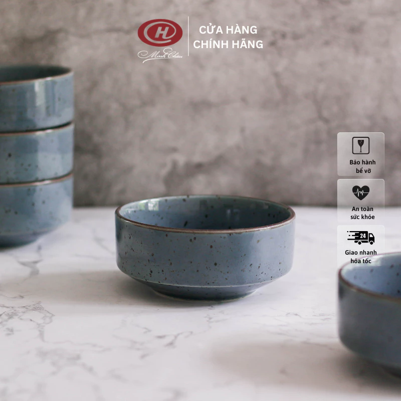 ミンチャウ陶器製 藍色和風ご飯茶碗・スープボウル 11cm