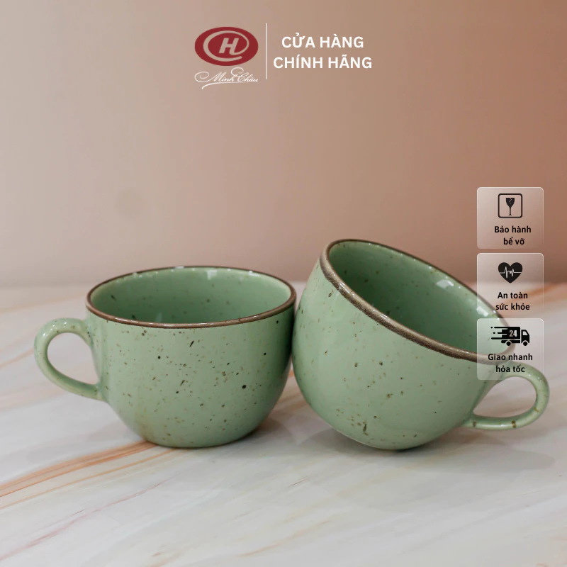Sứ Minh Châu」和風 緑釉 取っ手付きマグカップ - 塩胡椒（ソルト＆ペッパー）模様 | 日本スタイル セラミックカップ (ソーサー別売)