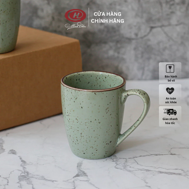 Sứ Minh Châu」和風 緑釉 取っ手付きマグカップ - 塩胡椒（ソルト＆ペッパー）模様 | 日本スタイル セラミックカップ (ソーサー別売)